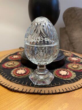 HOMCO Home Interior Clear Glass Egg Pedestal Stand Lidded trinket dish